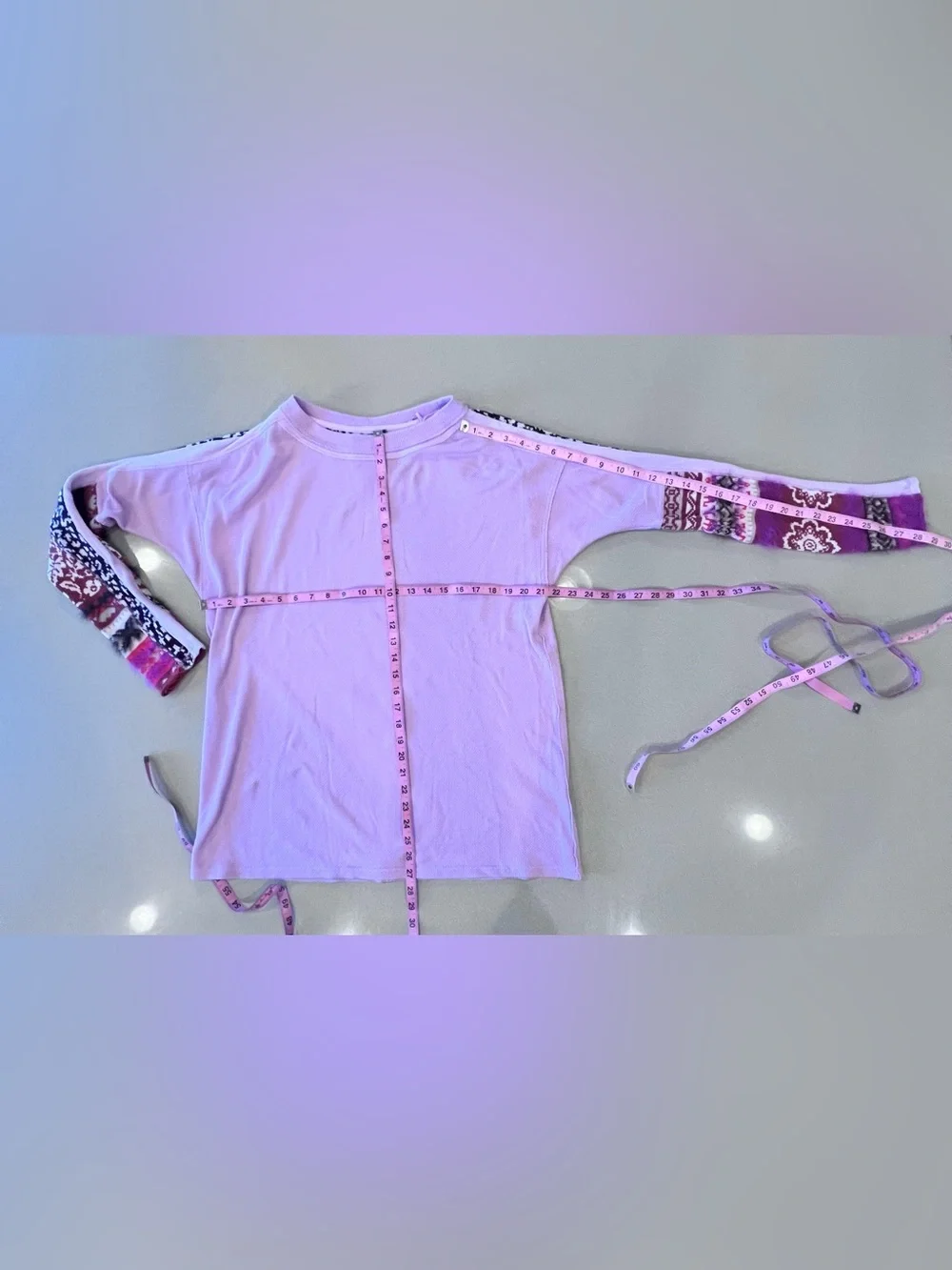 Free People Petal Lilac On My Way Thermal Top Patterned Sleeve Medium
